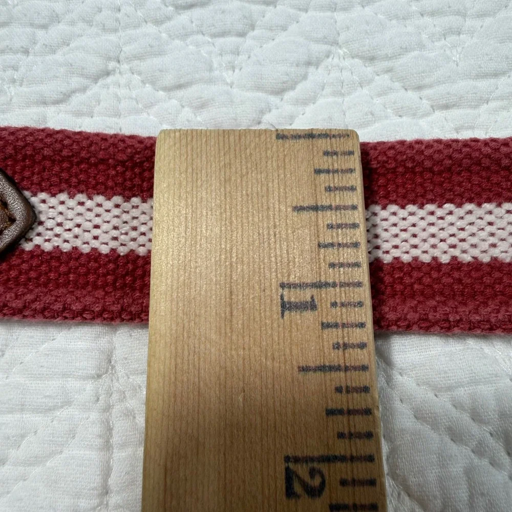 Johnnie-O Mens Striped D-Ring Belt Malibu Red White Canvas Leather Size S NEW‎